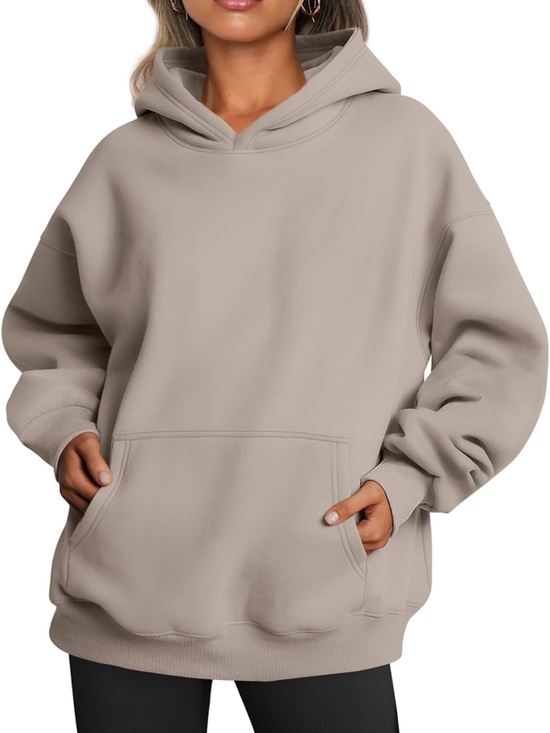 Trendy Queen Tops - Women's Oversized Hoodie Sweatshirt in Taupe